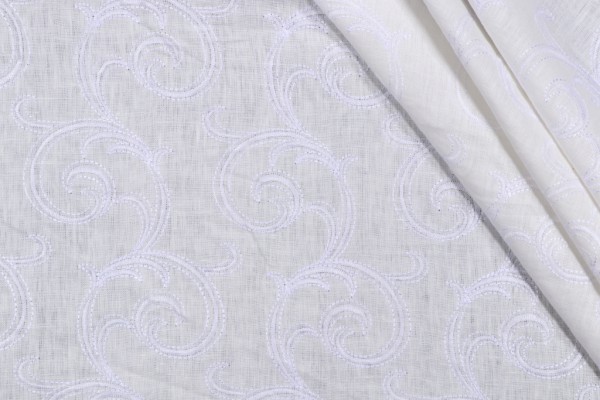 Click for 1 Yards Onassis Embroidered Semi-Sheer Drapery Fabric in Whisper Onassis Embroidered Semi-Sheer Drapery Fabric in Whisper