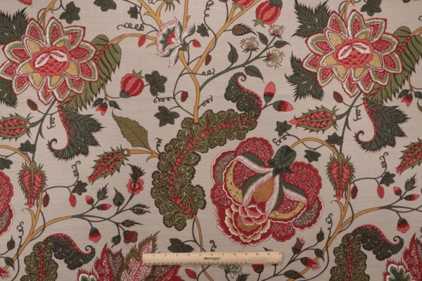 Sample of Thibaut Dorchester F99011 Printed Drapery Fabric in Red & Tan 