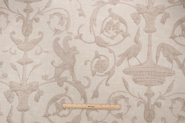 Thibaut Renaissance F91312 Printed Linen Blend Drapery Fabric in Cream