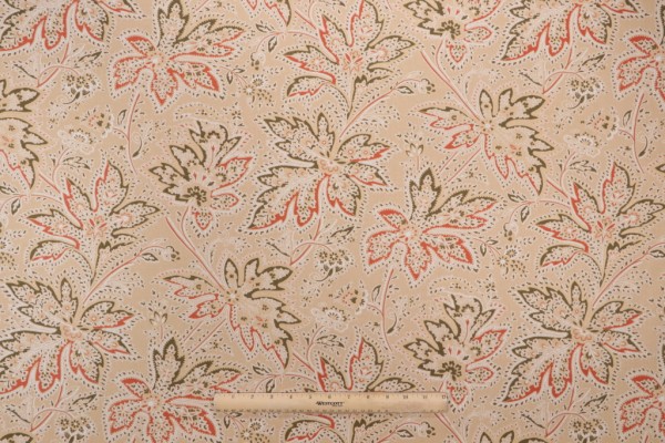 Thibaut Brunswick F9105 Printed Cotton Twill Drapery Fabric in Beige