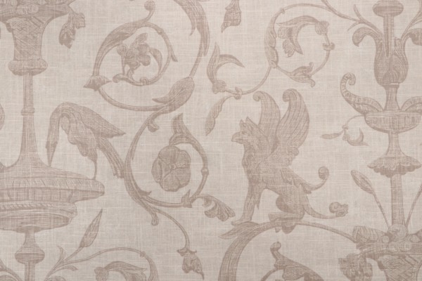 Thibaut Renaissance F91312 Printed Linen Blend Drapery Fabric in Cream