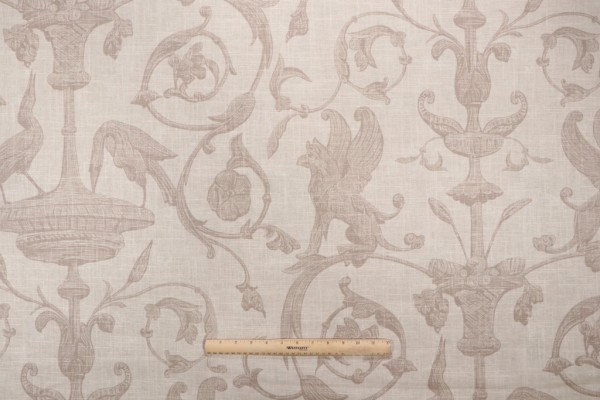 Thibaut Renaissance F91312 Printed Linen Blend Drapery Fabric in Cream