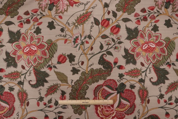 Thibaut Dorchester F99011 Printed Drapery Fabric in Red on Tan