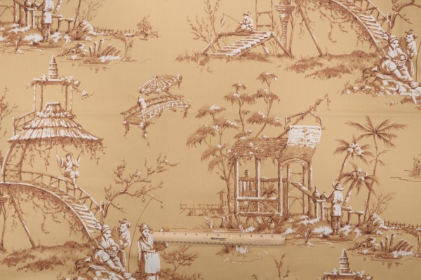 Thibaut Meridian F95306 Printed Cotton Drapery Fabric in Dark Gold