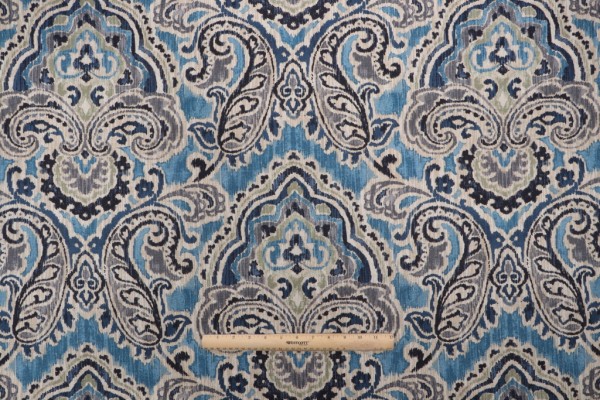 Waverly Artesanias Ikat Printed Cotton Drapery Fabric in Bayside