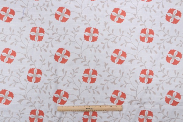 Diwan Embroidered Drapery Fabric in Coral Reed