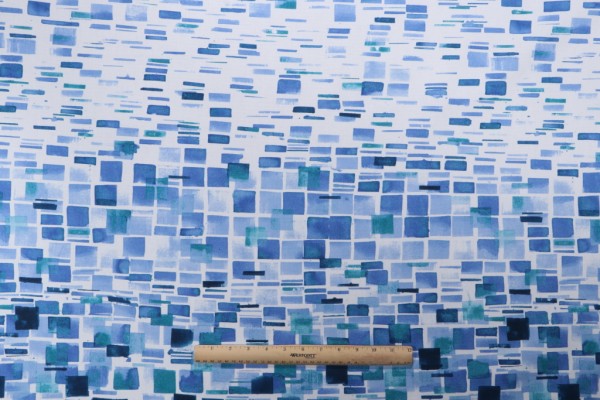 1 Yard Anne Selke Home Villa Tile Printed Cotton Drapery Fabric in Blue