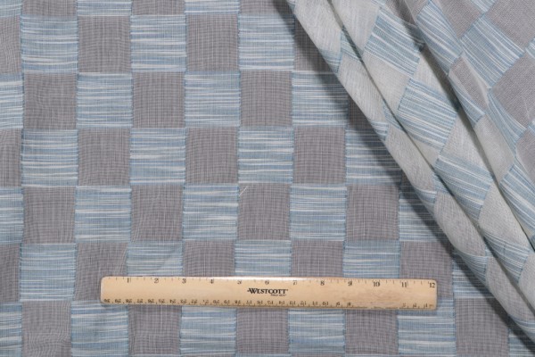 Fonthill Urquhart Sheer Drapery Fabric in Natural/Blue for Scalamandre