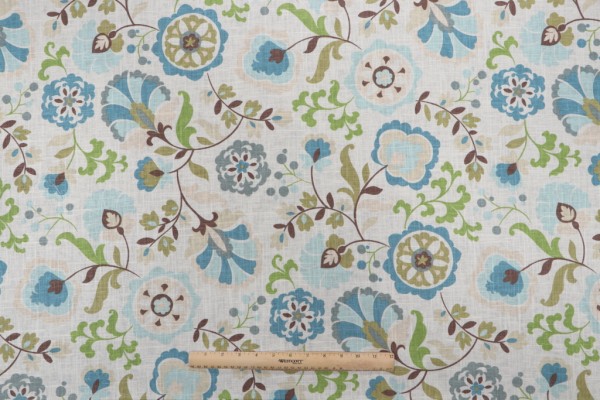 Belle Maison Daphne Printed Linen Blend Drapery Fabric in Surf 