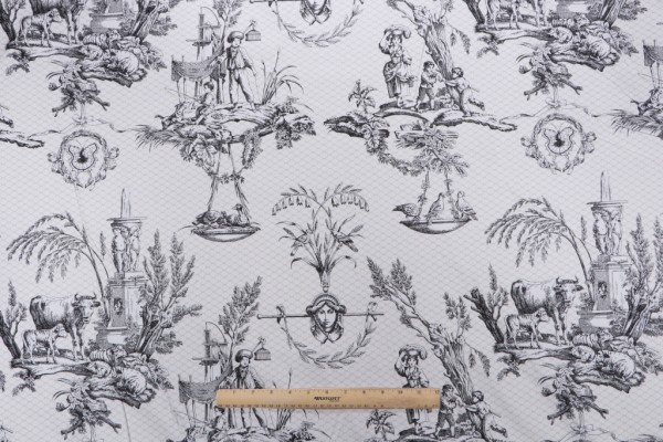 Click for 5.25 Yards Thibaut Toile De Province F97343 Printed Cotton Drapery Fabric in Black on White Thibaut Toile De Province F97343 Printed Cotton Drapery Fabric in Black on White