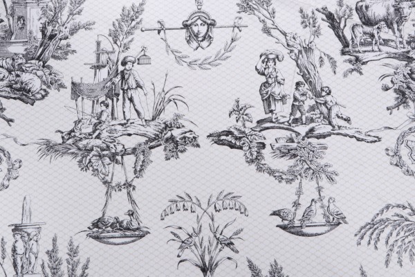 Click for 5.25 Yards Thibaut Toile De Province F97343 Printed Cotton Drapery Fabric in Black on White Thibaut Toile De Province F97343 Printed Cotton Drapery Fabric in Black on White