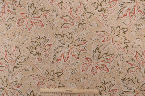 Thibaut Brunswick F9105 Printed Cotton Twill Drapery Fabric in Beige