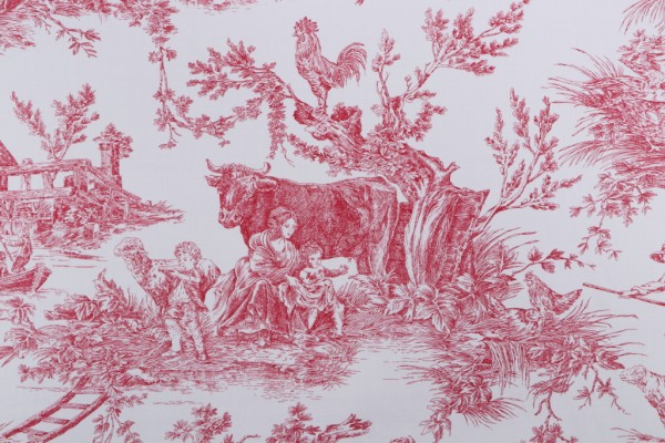 Thibaut Chateau De Loir F97306 Printed Cotton Drapery Fabric in Red on White