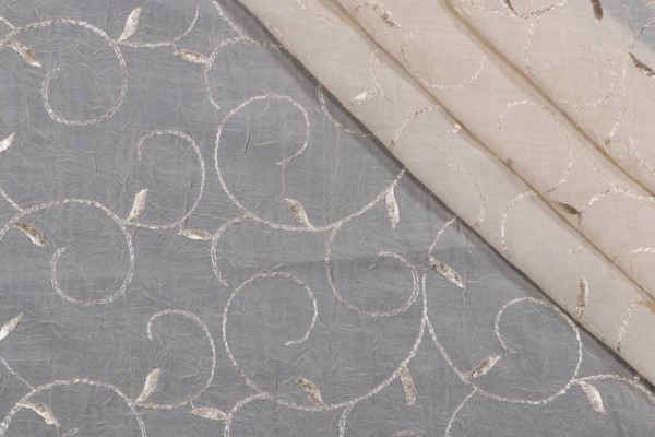 Fargo Crushed Sheer Embroidered Drapery Fabric in Wheat