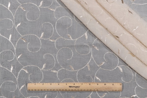 Fargo Crushed Sheer Embroidered Drapery Fabric in Wheat