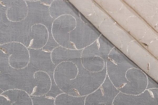 Fargo Crushed Sheer Embroidered Drapery Fabric in Wheat