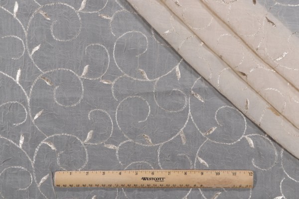 Fargo Crushed Sheer Embroidered Drapery Fabric in Wheat