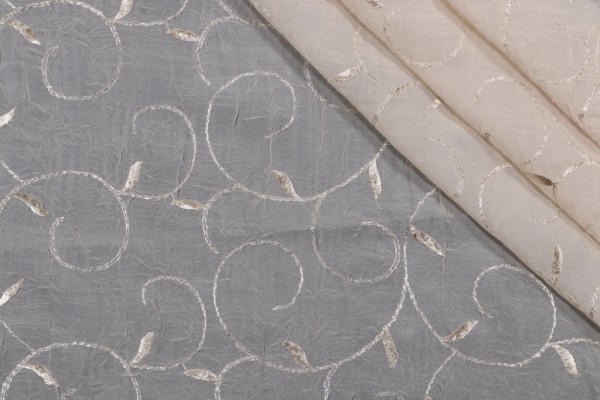 Fargo Crushed Sheer Embroidered Drapery Fabric in Wheat