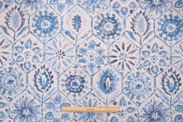 PK Lifestyles Antique Stone Printed Polyester Outdoor Fabric in Cobalt