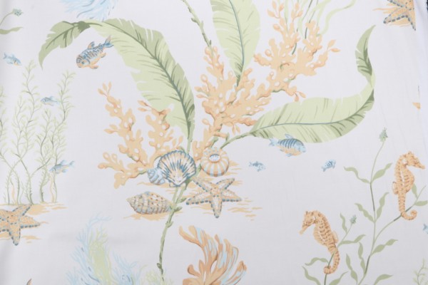 Thibaut Tidal Pool F96703 Printed Cotton Drapery Fabric in Off-White