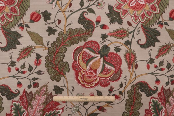 Thibaut Dorchester F99011 Printed Drapery Fabric in Red & Tan