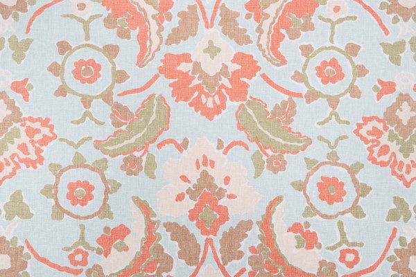 Thibaut Marseille F93132 Printed Cotton Drapery Fabric in Aqua