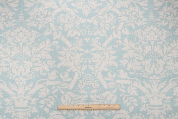 Thibaut Residence Damask F91351 Printed Linen Blend Drapery Fabric in Aqua