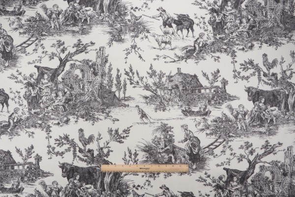 Thibaut Chateau De Loir F97303 Printed Cotton Drapery Fabric in Black on Cream