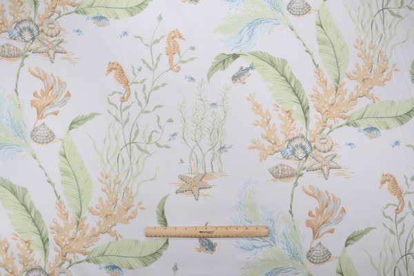 Thibaut Tidal Pool F96703 Printed Cotton Drapery Fabric in Off-White
