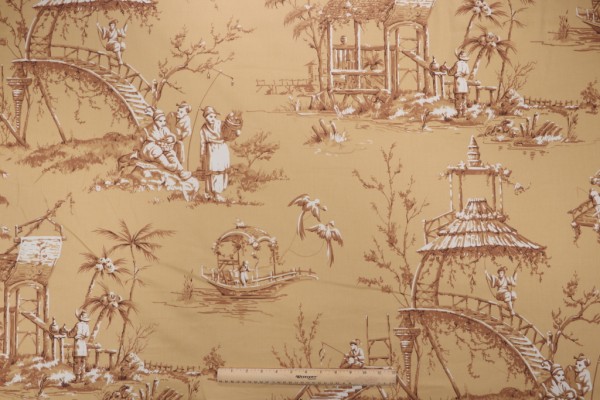 Thibaut Meridian F95306 Printed Cotton Drapery Fabric in Dark Gold