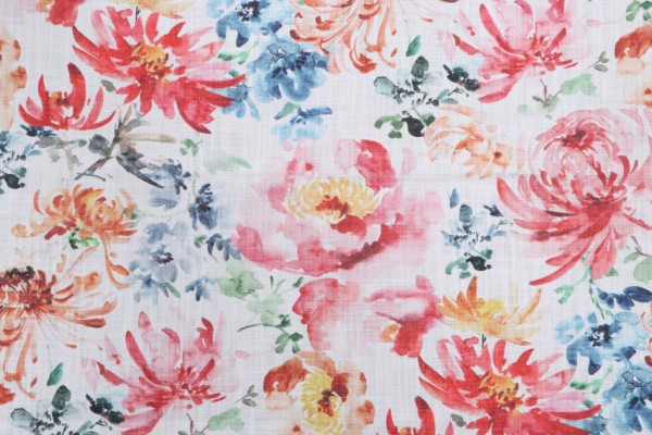 Hamilton Flora Printed Cotton Drapery Fabric in Geranium 