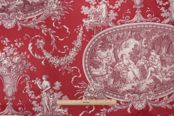 Thibaut Biltmore F97313 Printed Cotton Drapery Fabric in Red on Coral