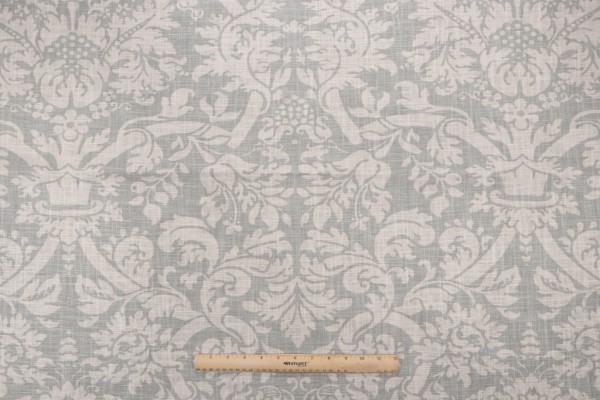 Thibaut Residence Damask F91349 Printed Linen Blend Drapery Fabric in Slate Blue
