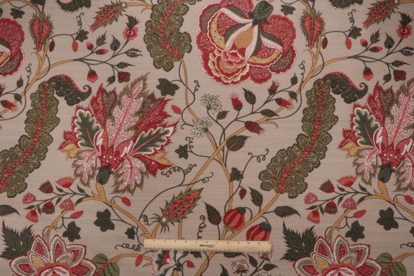 Thibaut Dorchester F99011 Printed Drapery Fabric in Red on Tan