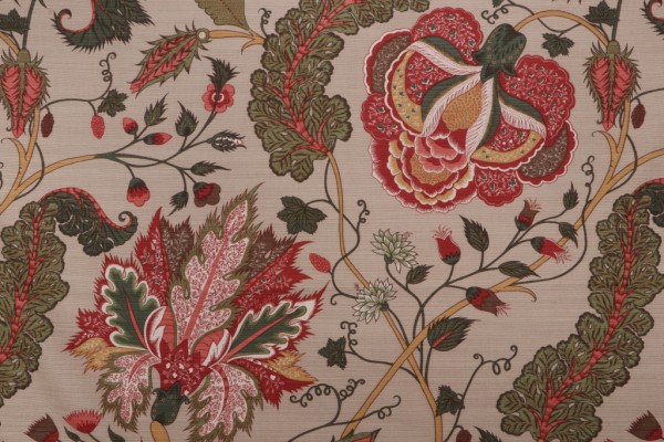 Thibaut Dorchester F99011 Printed Drapery Fabric in Red on Tan