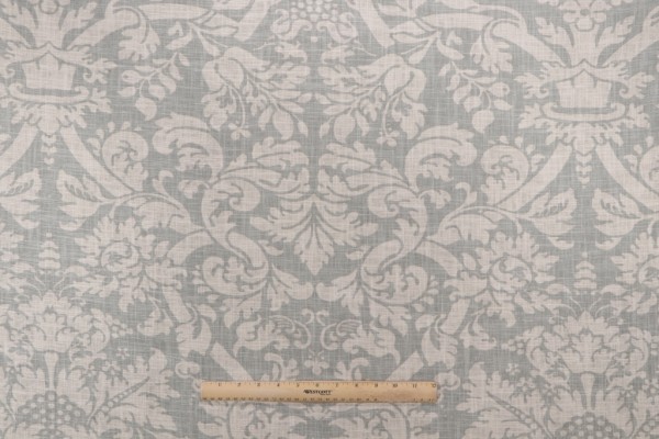 Thibaut Residence Damask F91349 Printed Linen Blend Drapery Fabric in Slate Blue