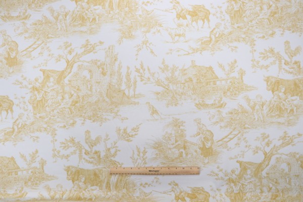 Thibaut Chateau De Loir F97305 Printed Cotton Drapery Fabric in Gold on White