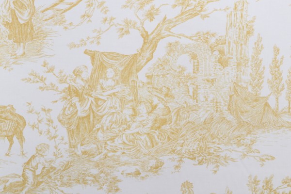 Thibaut Chateau De Loir F97305 Printed Cotton Drapery Fabric in Gold on White