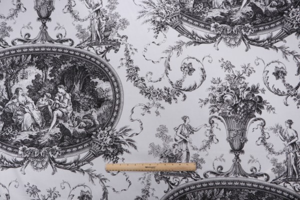 Thibaut Biltmore F97315 Printed Cotton Drapery Fabric in Black on White