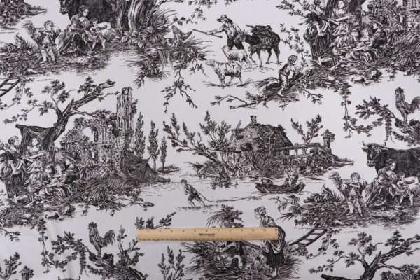 Thibaut Chateau De Loir F97308 Printed Cotton Drapery Fabric in Black on White