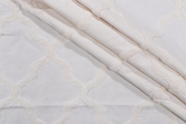 Fonthill Astley Boucle Embroidered Drapery Fabric in Ivory for Scalamandre