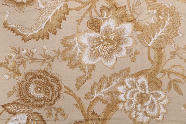Old World Weavers Seville Printed Flax Drapery Fabric in Toffee on Almond for Scalamandre