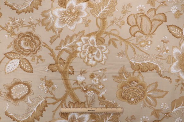 Old World Weavers Seville Printed Flax Drapery Fabric in Toffee on Almond for Scalamandre