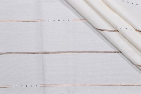 Old World Weavers Brilliants Rhinestone Embroidered Drapery Fabric in Ivoire for Scalamandre