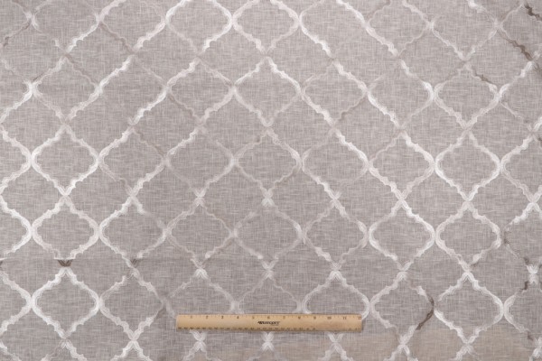 Davis Embroidered Drapery Fabric in Taupe