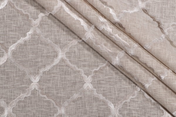 Davis Embroidered Drapery Fabric in Taupe