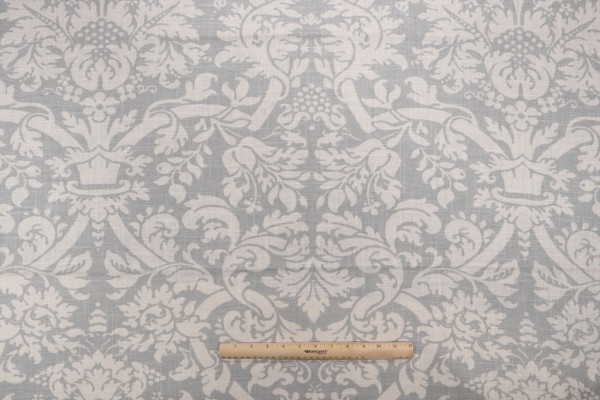 Thibaut Residence Damask F91349 Printed Linen Blend Drapery Fabric in Slate Blue