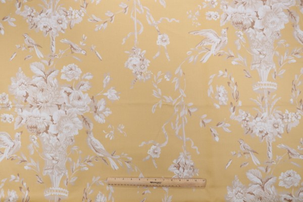 Thibaut Robin F91319 Printed Cotton Drapery Fabric in Gold