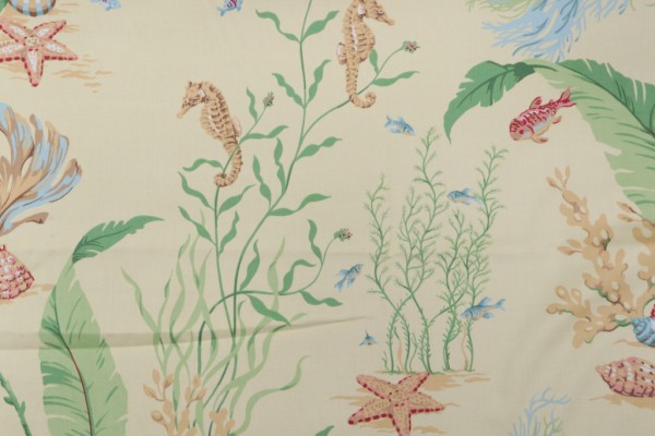 Thibaut Tidal Pool F96702 Printed Cotton Drapery Fabric in Yellow