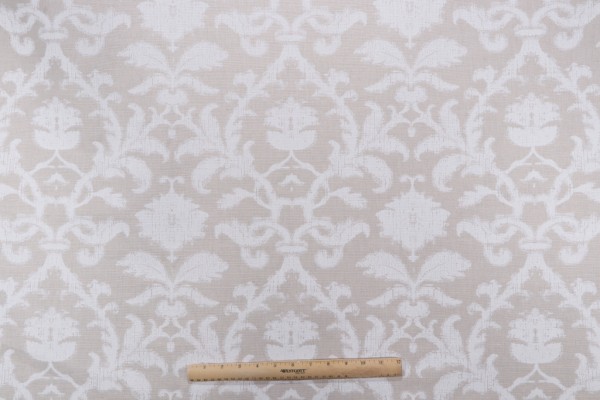 Sample of Thibaut Anita Damask F98635 Printed Drapery Fabric in White on Natural 